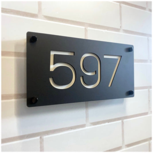 Dual Layer Perspex Acrylic Laser Cut House Number Sign. Street Number. Online Designer. 