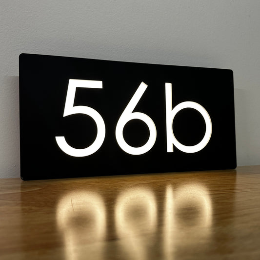 Illuminated LED Light Up House Sign. Made In Australia. Light Up Numbers on Black background 